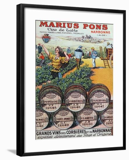 Advertisement for 'Marius Pons' Wine Merchants in Narbonne, France, Early 20th Century-null-Framed Giclee Print