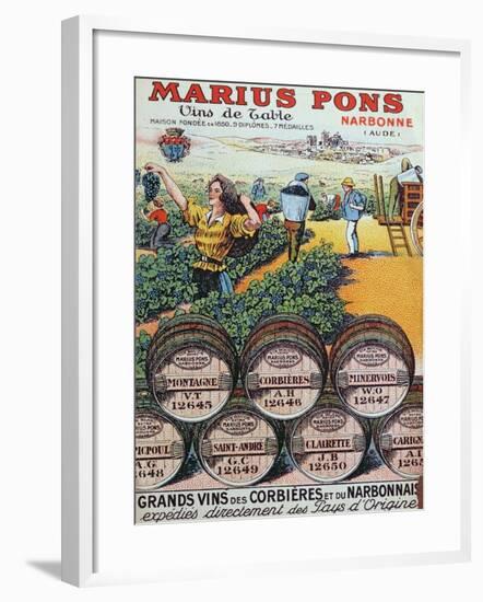 Advertisement for 'Marius Pons' Wine Merchants in Narbonne, France, Early 20th Century-null-Framed Giclee Print