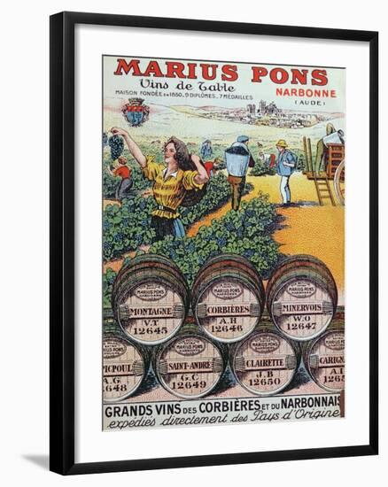 Advertisement for 'Marius Pons' Wine Merchants in Narbonne, France, Early 20th Century-null-Framed Giclee Print