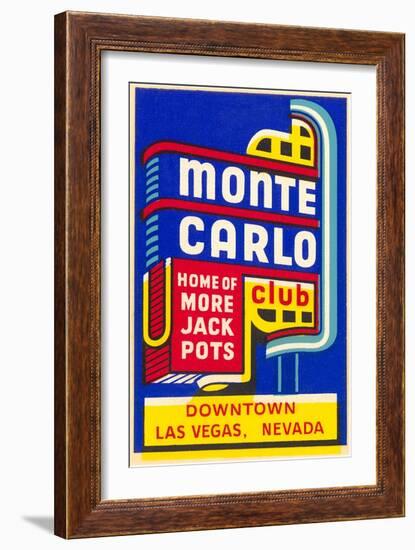 Advertisement for Monte Carlo Club, Las Vegas, Nevada-null-Framed Art Print