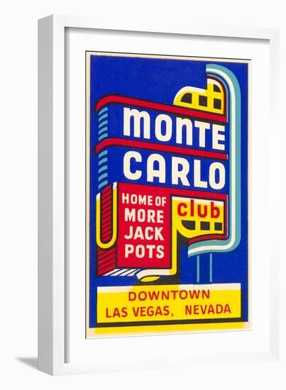 Advertisement for Monte Carlo Club, Las Vegas, Nevada-null-Framed Art Print