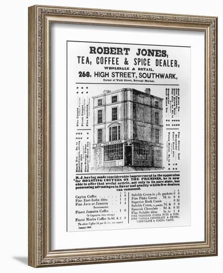 Advertisement for Robert Jones, Tea, Coffee and Spice Dealer, January 1845 (Litho)-English-Framed Giclee Print