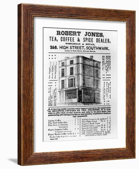 Advertisement for Robert Jones, Tea, Coffee and Spice Dealer, January 1845 (Litho)-English-Framed Giclee Print