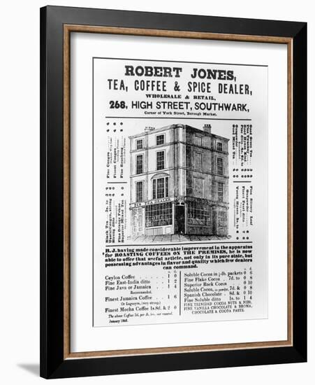 Advertisement for Robert Jones, Tea, Coffee and Spice Dealer, January 1845 (Litho)-English-Framed Giclee Print