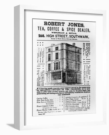 Advertisement for Robert Jones, Tea, Coffee and Spice Dealer, January 1845 (Litho)-English-Framed Giclee Print