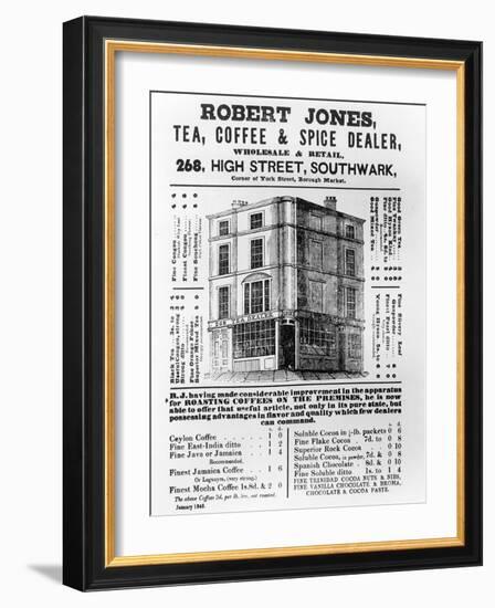 Advertisement for Robert Jones, Tea, Coffee and Spice Dealer, January 1845 (Litho)-English-Framed Giclee Print