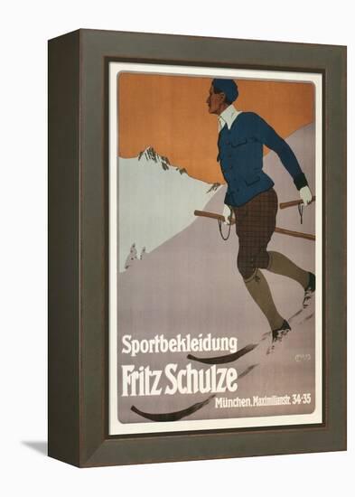 Advertisement for Sports Clothing, Skier-null-Framed Stretched Canvas