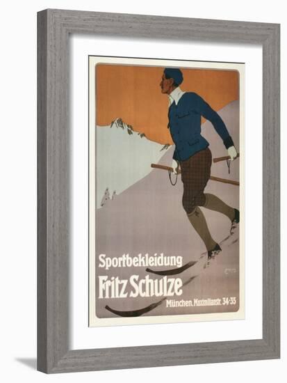 Advertisement for Sports Clothing, Skier-null-Framed Art Print