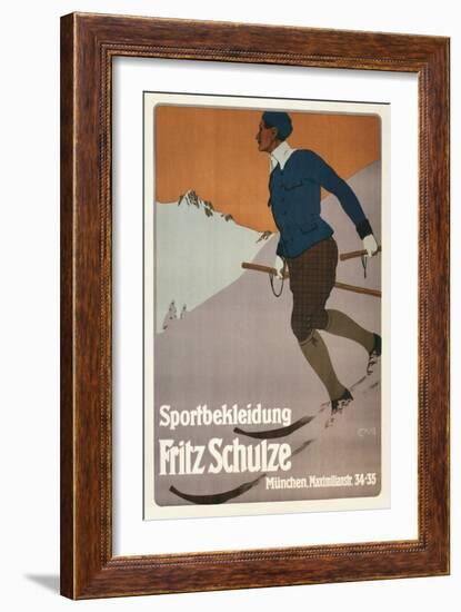 Advertisement for Sports Clothing, Skier-null-Framed Art Print