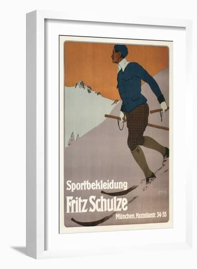 Advertisement for Sports Clothing, Skier-null-Framed Art Print