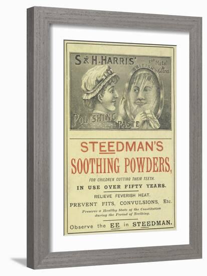 Advertisement For Steedman's Smoothing Powders and Harris' Polishing Paste-Isabella Beeton-Framed Giclee Print