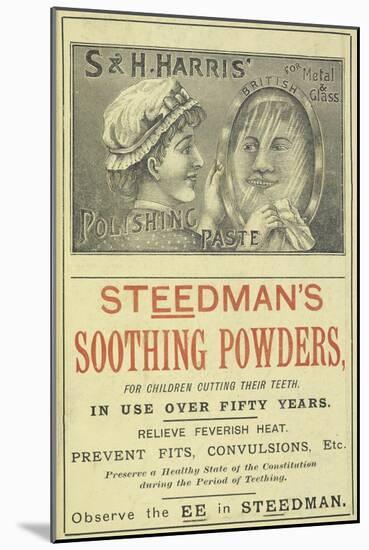 Advertisement For Steedman's Smoothing Powders and Harris' Polishing Paste-Isabella Beeton-Mounted Giclee Print