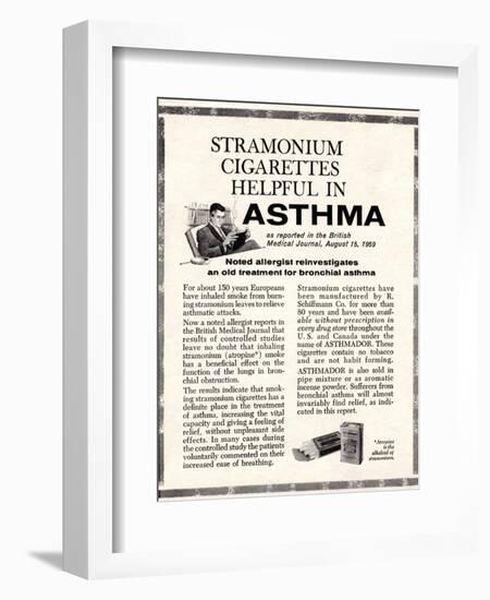 Advertisement for 'stramonium Cigarettes', 1960s-English School-Framed Giclee Print