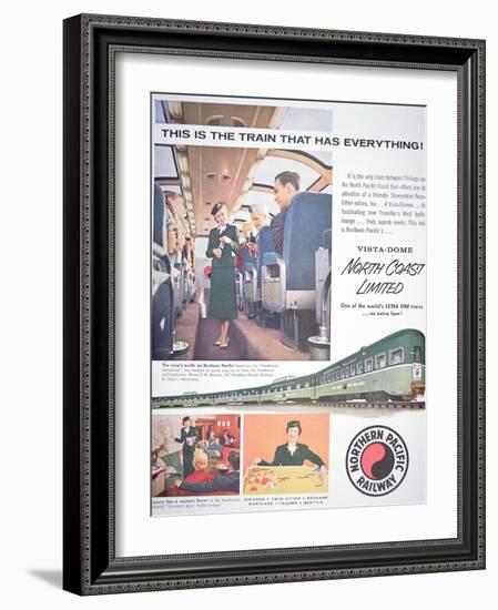 Advertisement for the 'Vista-Dome North Coast Limited' Train of the Northern Pacific Railway, 1956-null-Framed Giclee Print