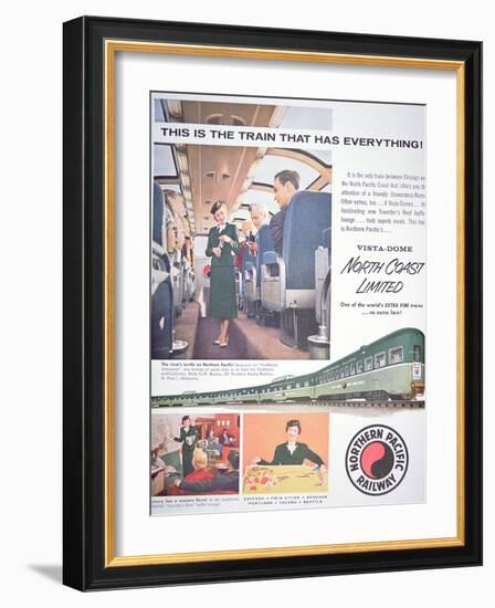 Advertisement for the 'Vista-Dome North Coast Limited' Train of the Northern Pacific Railway, 1956-null-Framed Giclee Print