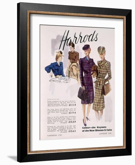 Advertisement for Women's Blouses and Suits at Harrods, 1945-English School-Framed Giclee Print