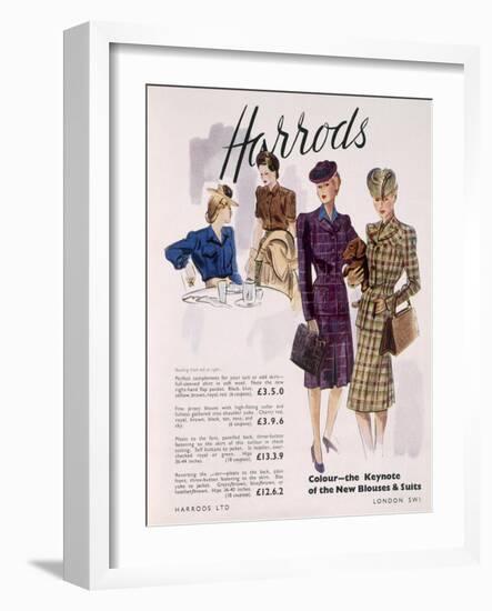 Advertisement for Women's Blouses and Suits at Harrods, 1945-English School-Framed Giclee Print