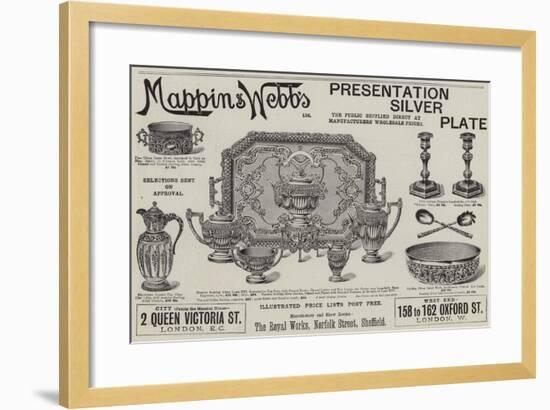 Advertisement, Mappin and Webb's Presentation Silver Plate-null-Framed Giclee Print