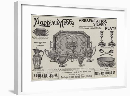 Advertisement, Mappin and Webb's Presentation Silver Plate-null-Framed Giclee Print