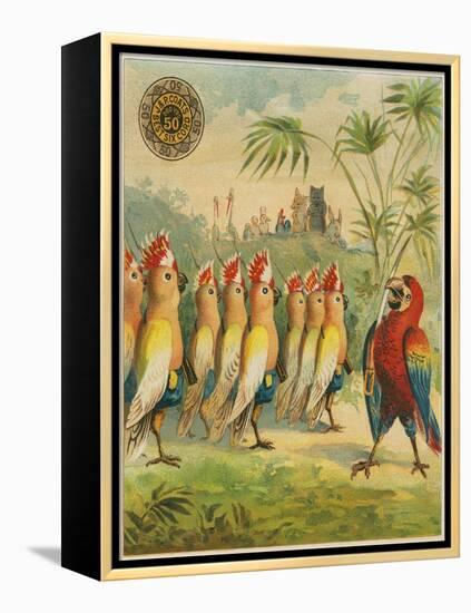 Advertisement with Parrot Soldiers-null-Framed Premier Image Canvas