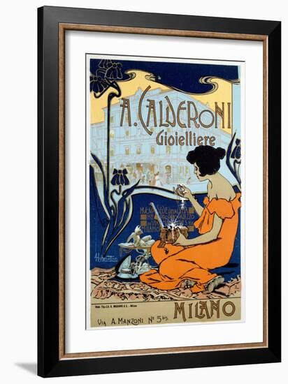 Advertising Poster for Calderoni Jeweler in Milan, C1920-Adolfo Hohenstein-Framed Giclee Print