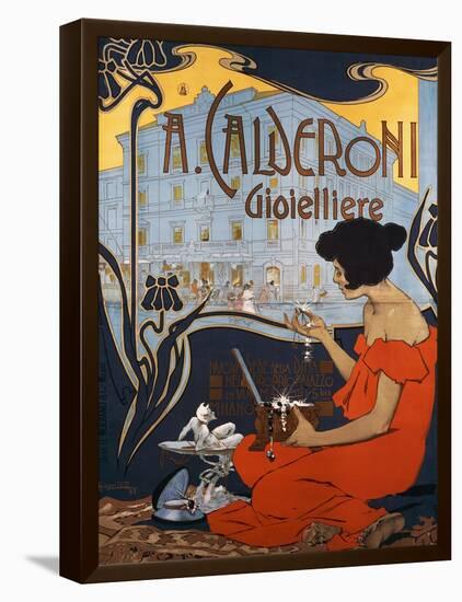 Advertising Poster for Calderoni Jewelers in Milan-Adolfo Hohenstein-Framed Premier Image Canvas
