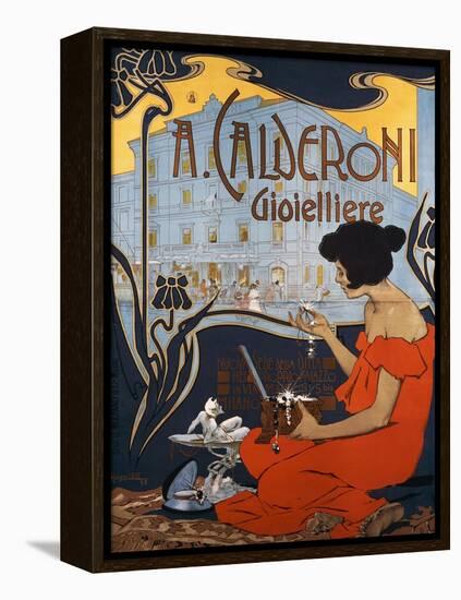Advertising Poster for Calderoni Jewelers in Milan-Adolfo Hohenstein-Framed Premier Image Canvas