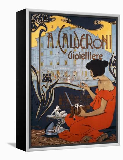 Advertising Poster for Calderoni Jewelers in Milan-Adolfo Hohenstein-Framed Premier Image Canvas