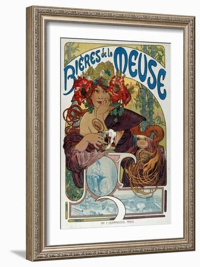 Advertising Poster for “” Les Bieres De La Meuse”” Illustrated by Alphonse Mucha (1860-1939) 1898 P-Alphonse Marie Mucha-Framed Giclee Print