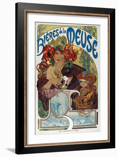 Advertising Poster for “” Les Bieres De La Meuse”” Illustrated by Alphonse Mucha (1860-1939) 1898 P-Alphonse Marie Mucha-Framed Giclee Print