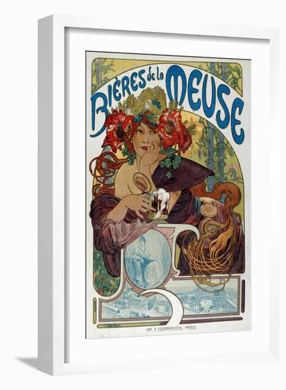 Advertising Poster for “” Les Bieres De La Meuse”” Illustrated by Alphonse Mucha (1860-1939) 1898 P-Alphonse Marie Mucha-Framed Giclee Print