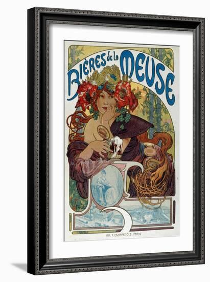 Advertising Poster for “” Les Bieres De La Meuse”” Illustrated by Alphonse Mucha (1860-1939) 1898 P-Alphonse Marie Mucha-Framed Giclee Print