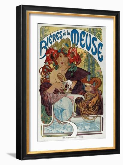 Advertising Poster for “” Les Bieres De La Meuse”” Illustrated by Alphonse Mucha (1860-1939) 1898 P-Alphonse Marie Mucha-Framed Giclee Print