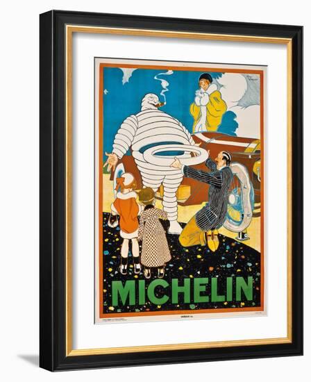 Advertising Poster for Michelin, C. 1925-Rene Vincent-Framed Giclee Print