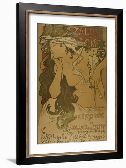 Advertising Poster for the 20th Exhibition of Salon Des Cent-Alphonse Mucha-Framed Giclee Print