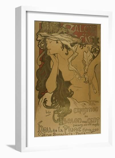 Advertising Poster for the 20th Exhibition of Salon Des Cent-Alphonse Mucha-Framed Giclee Print