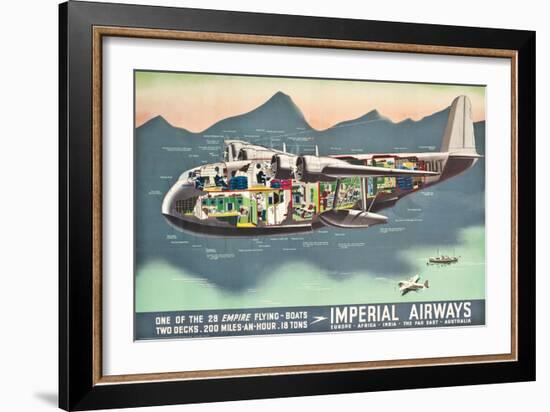 Advertising Poster for the 'Flying Boats' of Imperial Airways, 1937 (Offset Colour Lithograph)-null-Framed Giclee Print