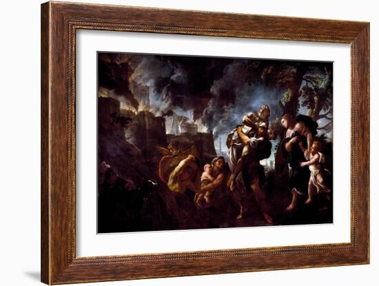 Aeneas Fleeing Troy, 1675-1680 (Painting)-Luca Giordano-Framed Giclee Print
