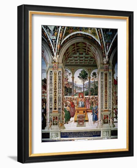 Aeneas Sylvius Piccolomini (1405-64) Delivers an Oration before King James I of Scotland…-Bernardino di Betto Pinturicchio-Framed Giclee Print