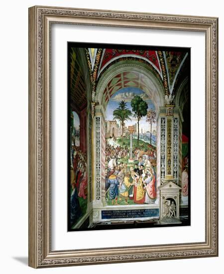 Aeneas Sylvius Piccolomini (1405-64) Presents Eleonora of Aragon to Frederick III (1415-93) on…-Bernardino di Betto Pinturicchio-Framed Giclee Print