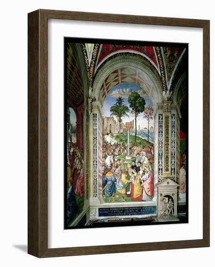 Aeneas Sylvius Piccolomini (1405-64) Presents Eleonora of Aragon to Frederick III (1415-93) on…-Bernardino di Betto Pinturicchio-Framed Giclee Print