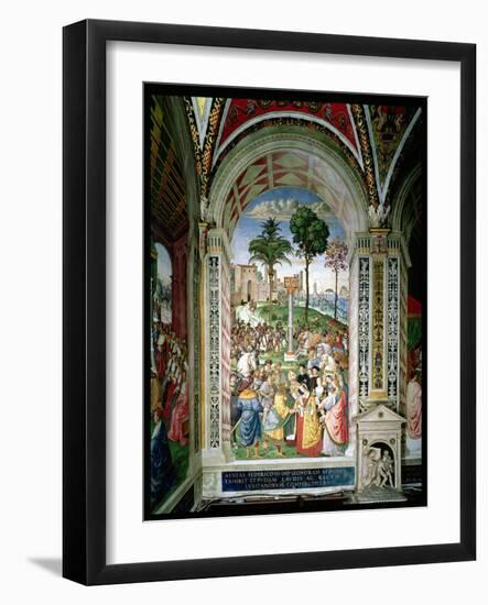 Aeneas Sylvius Piccolomini (1405-64) Presents Eleonora of Aragon to Frederick III (1415-93) on…-Bernardino di Betto Pinturicchio-Framed Giclee Print