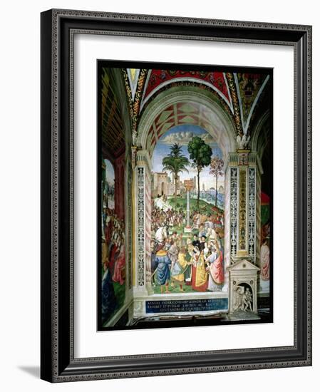 Aeneas Sylvius Piccolomini (1405-64) Presents Eleonora of Aragon to Frederick III (1415-93) on…-Bernardino di Betto Pinturicchio-Framed Giclee Print