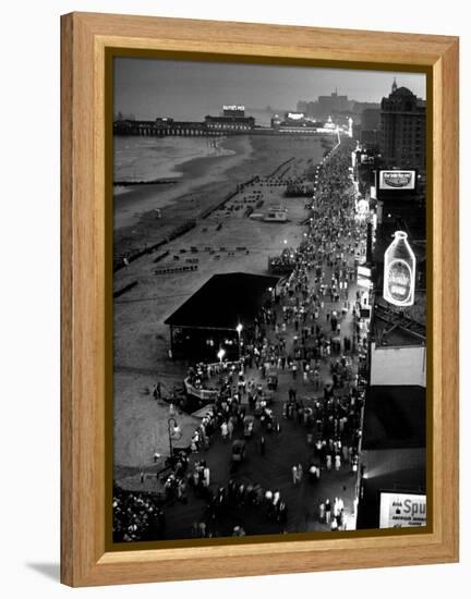 Aerial at Dusk of Beach, Boardwalk and Pier of Resort and Convention City-Alfred Eisenstaedt-Framed Premier Image Canvas