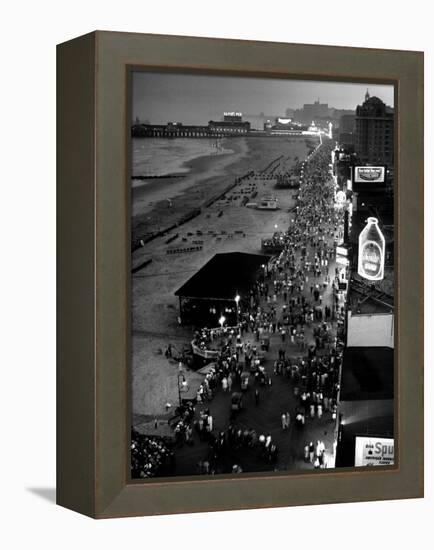 Aerial at Dusk of Beach, Boardwalk and Pier of Resort and Convention City-Alfred Eisenstaedt-Framed Premier Image Canvas