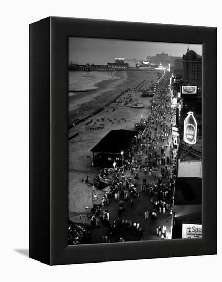 Aerial at Dusk of Beach, Boardwalk and Pier of Resort and Convention City-Alfred Eisenstaedt-Framed Premier Image Canvas