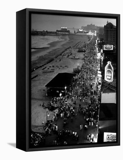 Aerial at Dusk of Beach, Boardwalk and Pier of Resort and Convention City-Alfred Eisenstaedt-Framed Premier Image Canvas