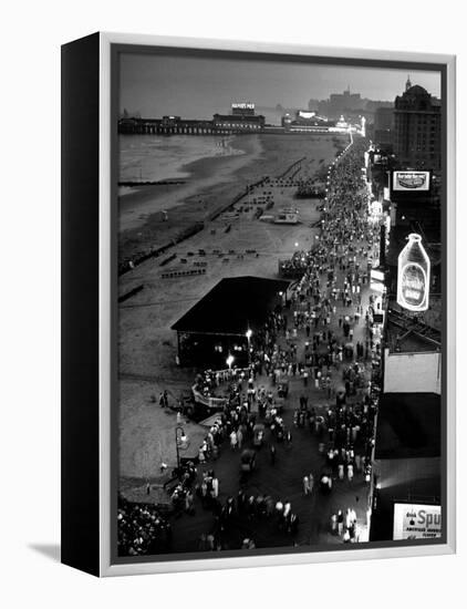 Aerial at Dusk of Beach, Boardwalk and Pier of Resort and Convention City-Alfred Eisenstaedt-Framed Premier Image Canvas