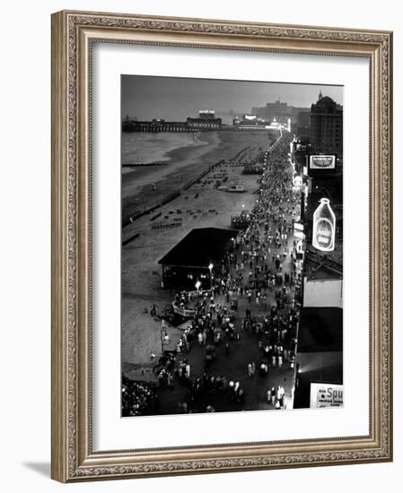 Aerial at Dusk of Beach, Boardwalk and Pier of Resort and Convention City-Alfred Eisenstaedt-Framed Photographic Print