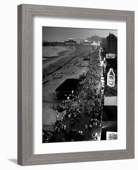 Aerial at Dusk of Beach, Boardwalk and Pier of Resort and Convention City-Alfred Eisenstaedt-Framed Photographic Print